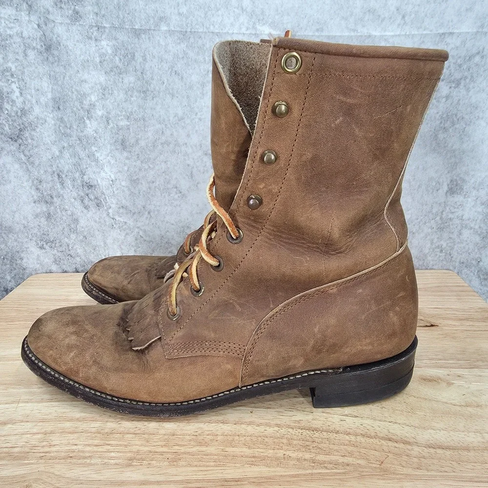 Justin Boots Womens 8.5 B Brown Leather Western Kiltie Cowgirl Roper Botas L575